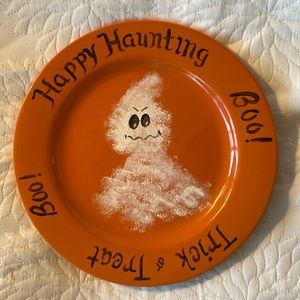 Trick or Treat orange ceramic plate 9”wide
